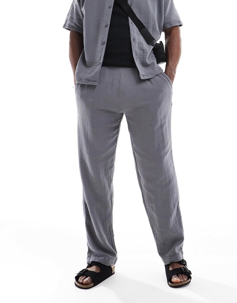 Bershka textured pull on pants in gray - part of a set