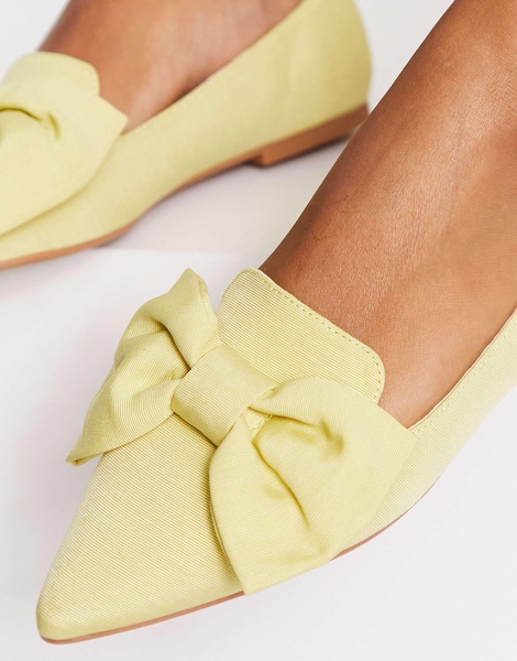 ASOS DESIGN Lake bow pointed ballet flats in lemon
