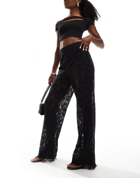 ASOS DESIGN lace wide leg pants in black