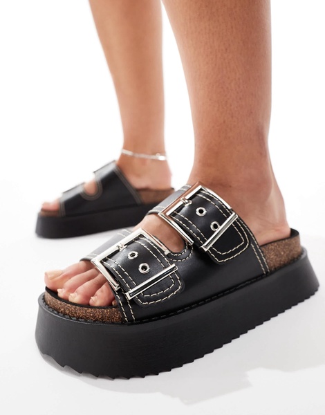 ASOS DESIGN Firecracker double strap footbed flat sandals in black