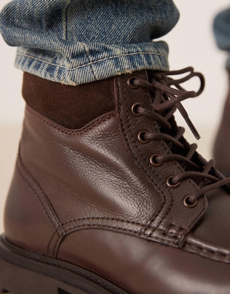 ASOS DESIGN lace up boots in brown leather with apron toe