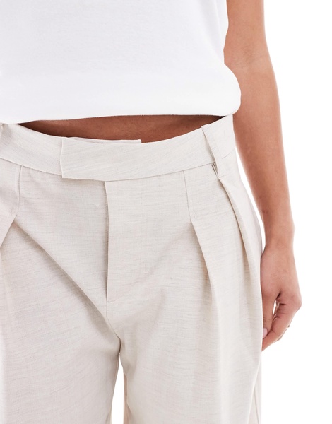 Bershka wide leg pleated front tailored pants in ecru