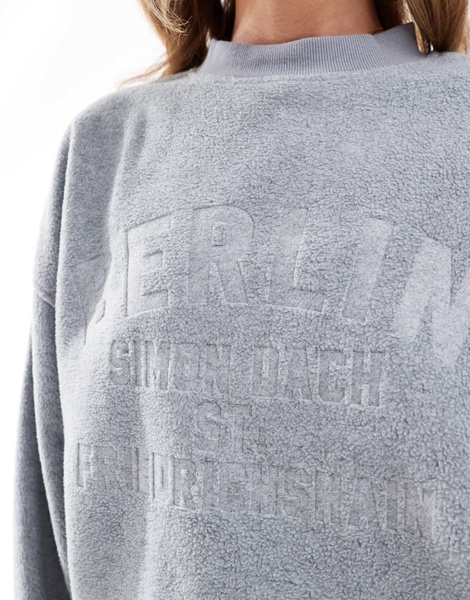 ASOS DESIGN embossed berlin graphic borg sweatshirt in gray heather