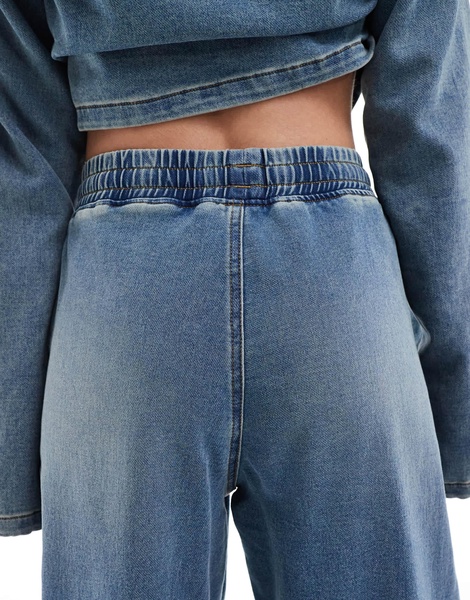 ASOS DESIGN denim jersey wide leg pants in midwash blue - part of a set