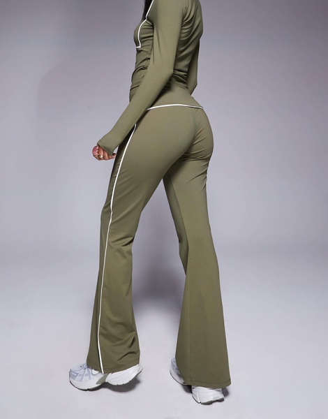 ASOS DESIGN contrast binding flare leggings in olive - part of a set