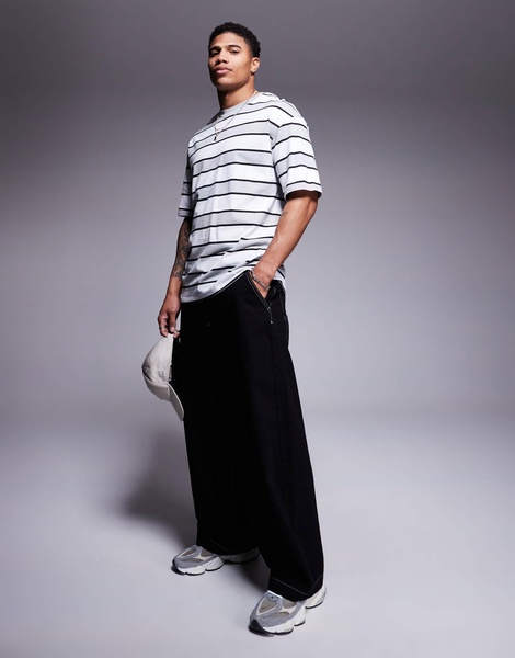 ADPT oversized stripe T-shirt in gray/black/white