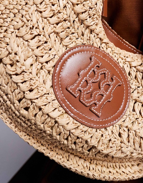 River Island scooped raffia shoulder bag in beige