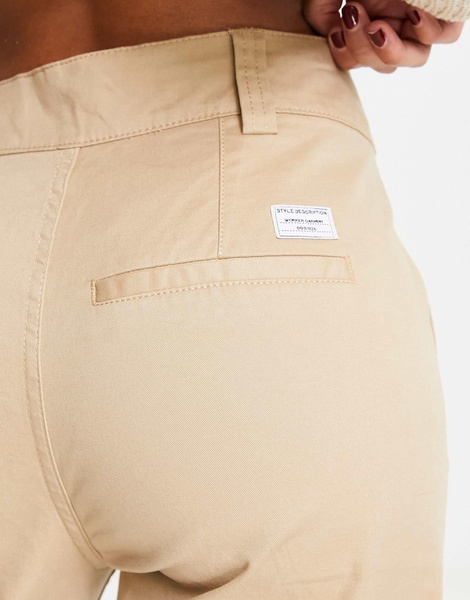 Bershka high waisted straight leg pants in sand