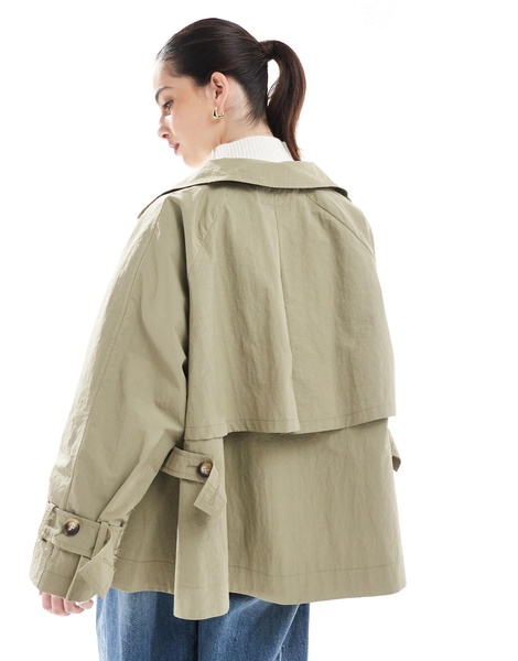 ASOS DESIGN funnel neck cape back cropped trench coat in olive