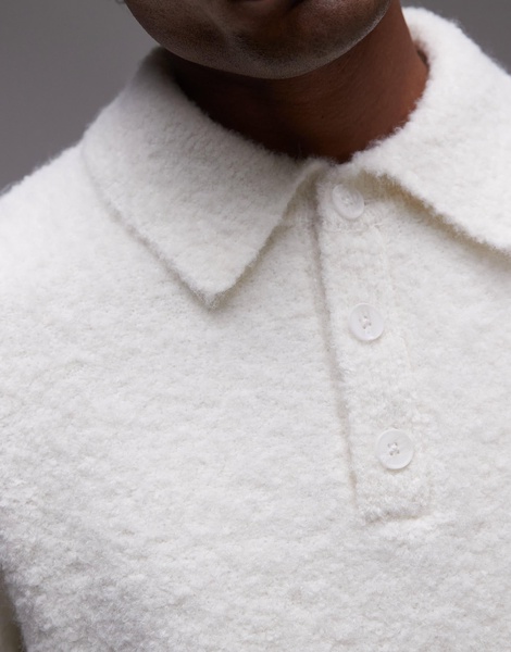 Topman oversized fit boucle polo in cream