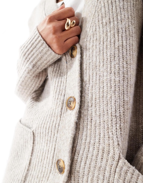 Aria Cove knitted oversized cardigan mini sweater dress in stone