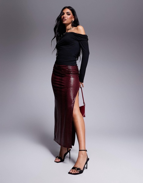 AFRM bria ls top with asymmetrical neckline in crepe knit in black