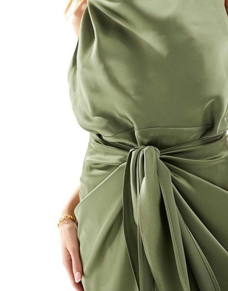 Aria Cove satin halterneck tie front mini dress in sage
