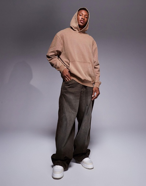 ASOS DESIGN oversized hoodie in washed brown - part of a set