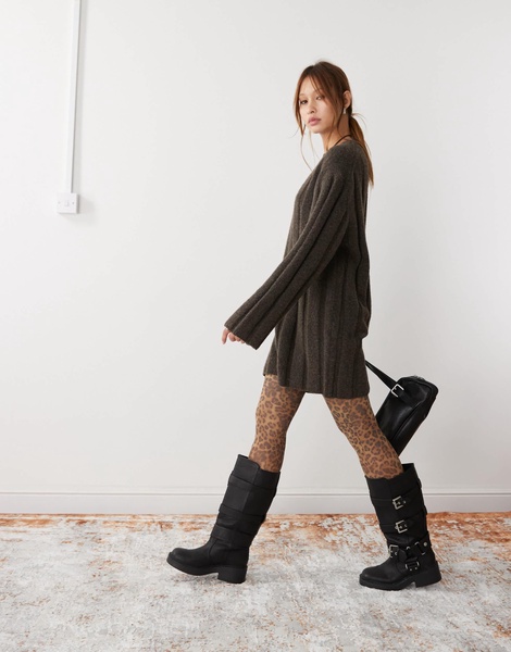 Weekday Fiona chunky ribbed knit mini dress in dark brown melange exclusive to ASOS