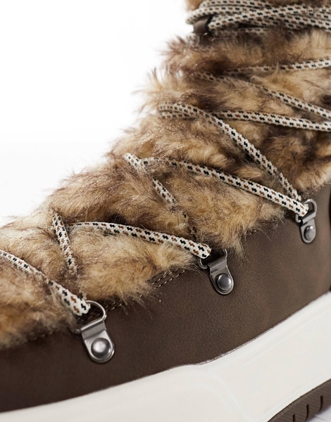 ASOS DESIGN lace up hiker boots in tan with borg
