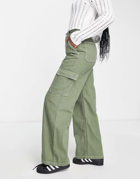 Bershka cargo straight jeans in light khaki
