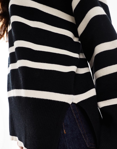 Vero Moda o neck sweater in black with cream stripe