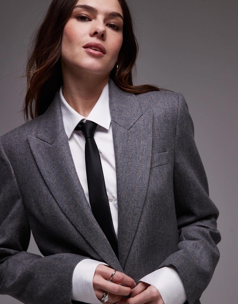 Mango brushed wool touch blazer in gray pinstripe - part of a set