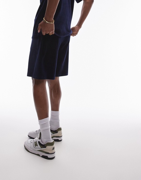 Topman oversized fit velvet cord shorts in navy