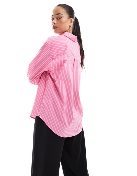 Bershka oversized shirt in pink pinstripe