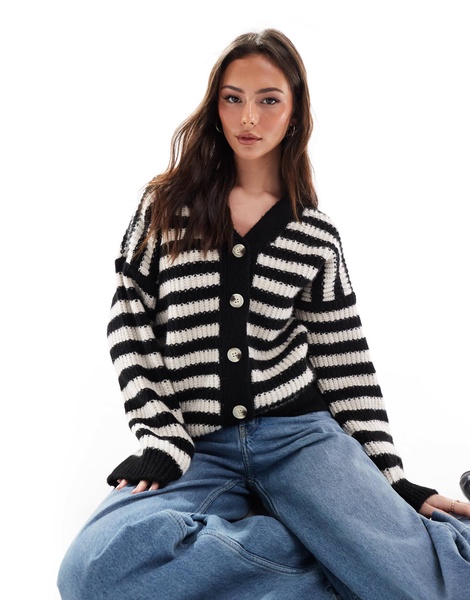 ASOS DESIGN chunky oversized cardigan in black and white stripe