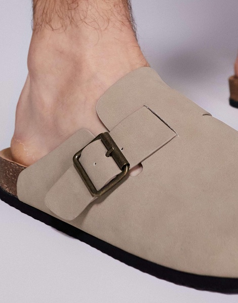 ASOS DESIGN mule clog sandals in stone with cork soles