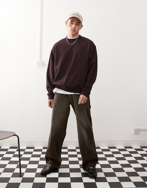 Weekday oversized heavyweight jersey sweatshirt in burgundy