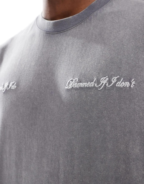 Bershka Broken printed T-shirt in gray