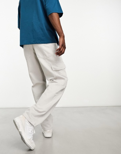 Bershka straight leg cargo in light gray