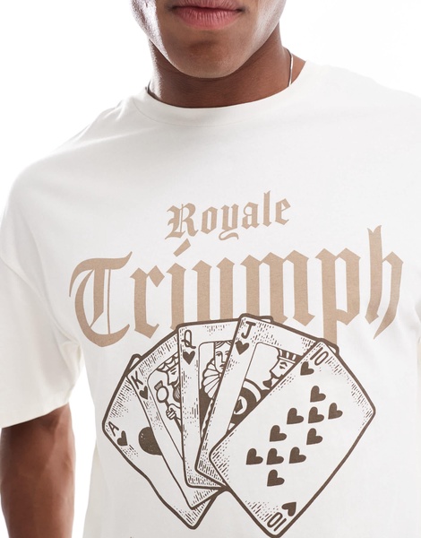 ADPT oversized T-shirt with triumph cards chest print in cream