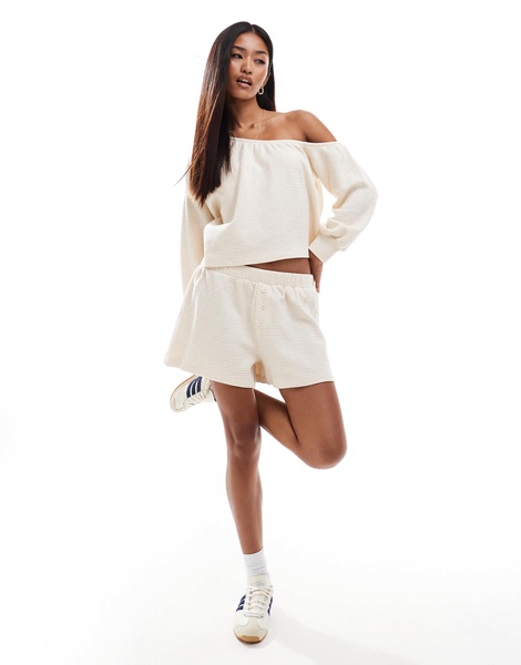ASOS DESIGN one shoulder waffle knit top in ecru - part of a set