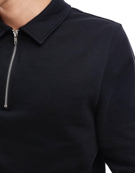 ASOS DESIGN polo sweatshirt with zip in black