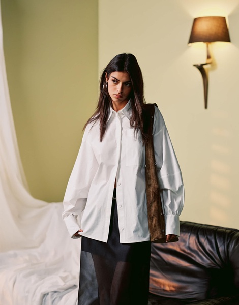ASOS DESIGN oversized cotton shirt with open back detail in white
