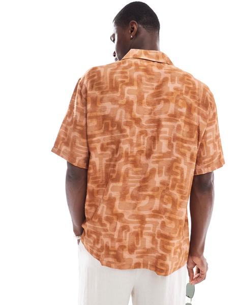 Bershka abstract graphic print shirt in burnt red