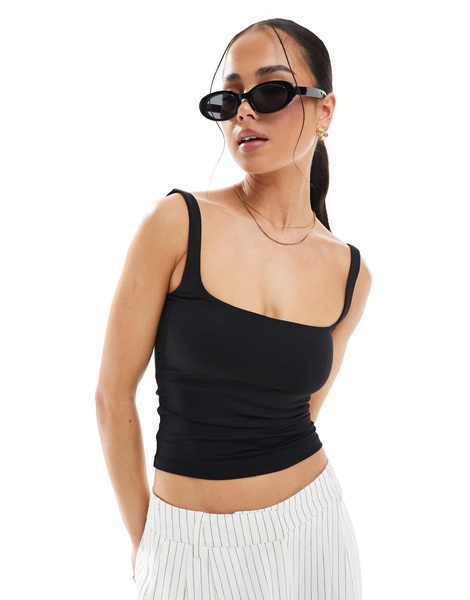 Bershka shaping square neck cami in black