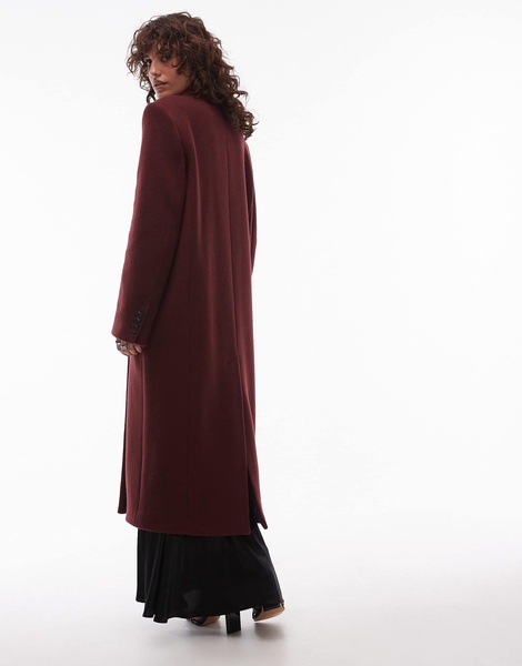 ARKET wool blend double breasted maxi coat in dark burgundy