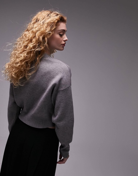 Topshop knit compact fitted waist cardigan in gray