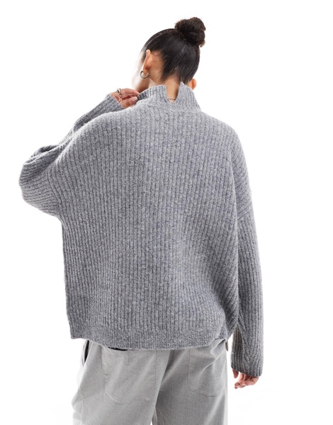 ASOS DESIGN high neck sweater with tie detail and color block in neutral
