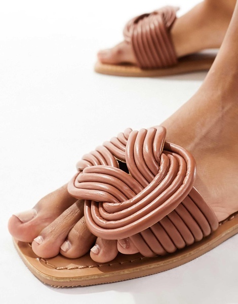 ASOS DESIGN Wide Fit Fifi woven mule flat sandals in tan