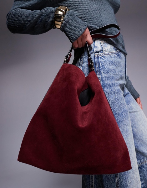 ASOS DESIGN suede tote bag in burgundy