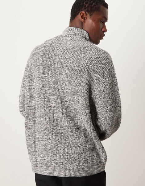 ASOS DESIGN knit oversized fisherman ribbed quarter zip sweater in gray