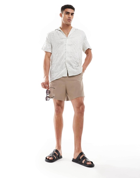 ASOS DESIGN short sleeve relaxed fit deep revere collar satin shirt in gray