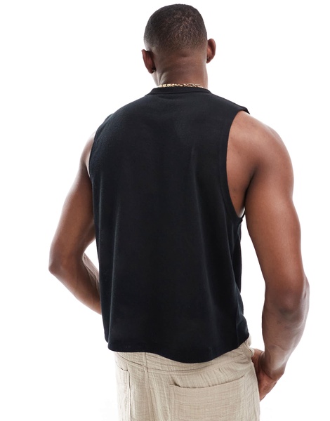 ASOS DESIGN linen look boxy tank top in black