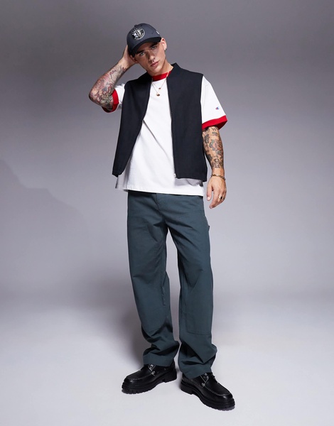 ASOS DESIGN baggy fit chino pants with carpenter detail in khaki