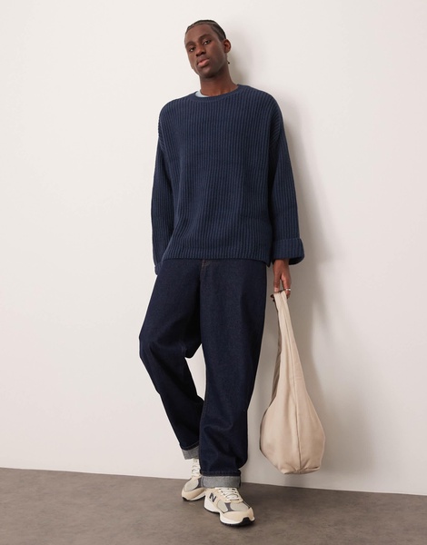 ASOS DESIGN oversized wool mix heavyweight rib sweater in navy