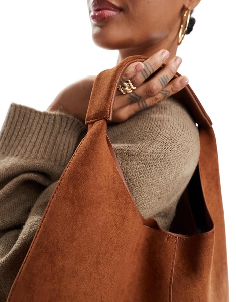 ASOS DESIGN faux suede scoop tote bag in tan