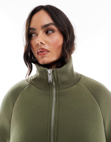 ASOS DESIGN knit collar clean puffer jacket in sage