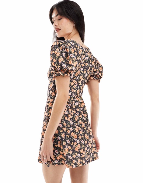 Miss Selfridge jersey printed mini tea dress with puff sleeves