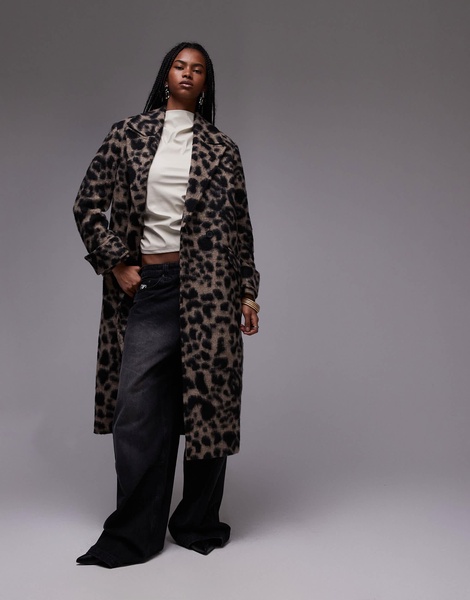 AllSaints Mabel wool blend coat in leopard